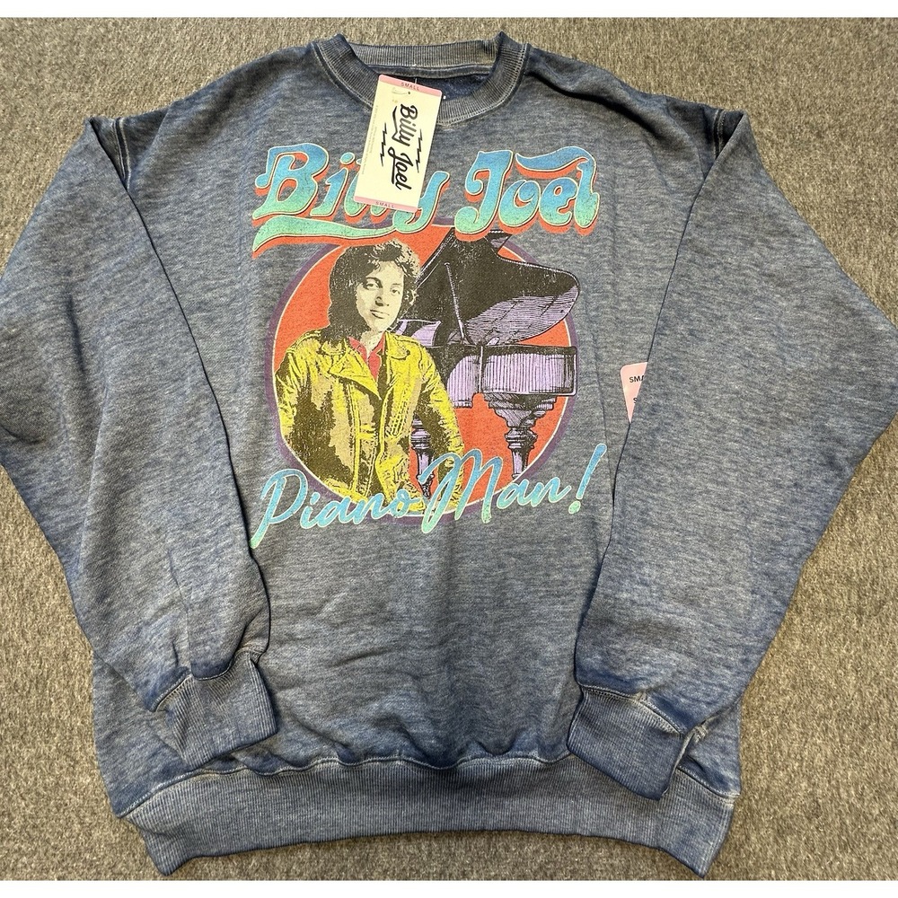Billy‎ Joel Piano Man Sweatshirt Womens Small Powder Blue Graphic Print New